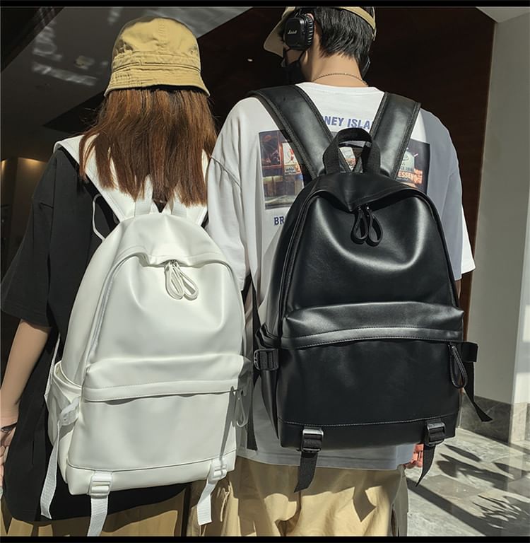 Faux Leather Backpack Multi-Pocket