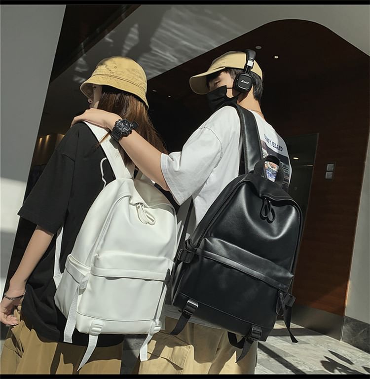 Faux Leather Backpack Multi-Pocket