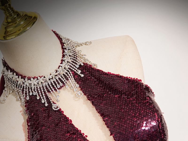 Evening Sheath Sequin Gown Sleeveless