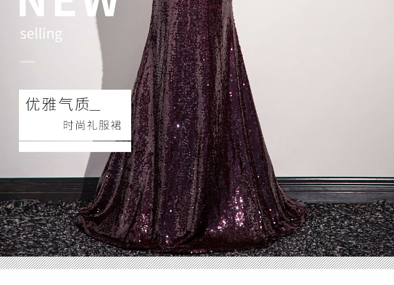 Evening Sheath Sequin Gown Sleeveless