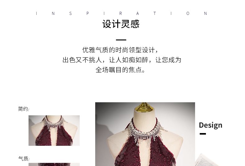 Evening Sheath Sequin Gown Sleeveless