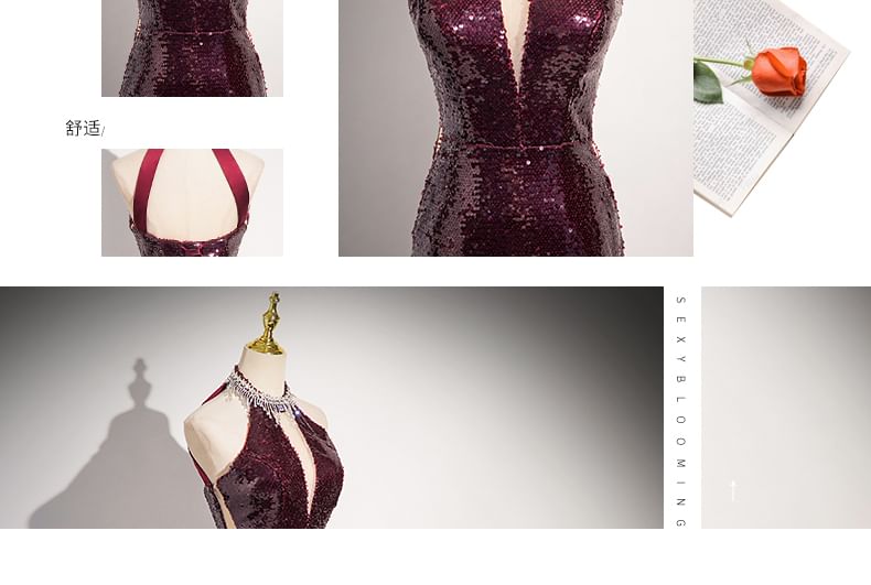 Evening Sheath Sequin Gown Sleeveless