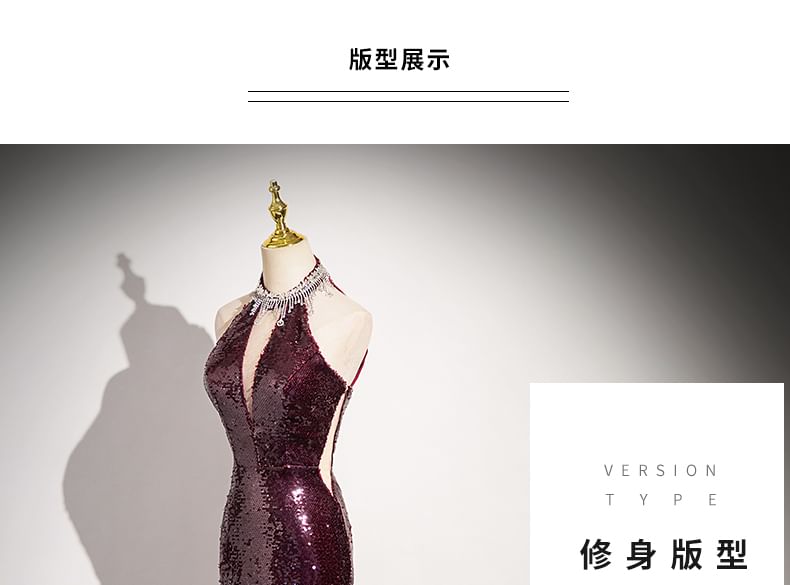 Evening Sheath Sequin Gown Sleeveless