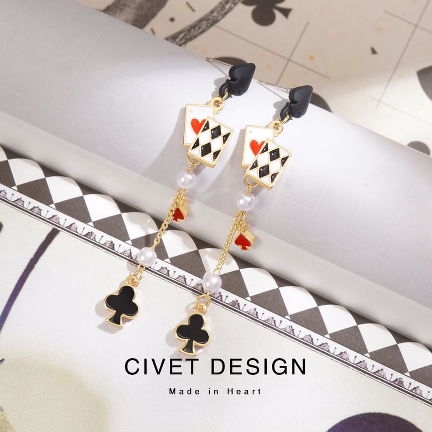 Sterling Print Poker Silver Earring Ear / Cuff Stud Card