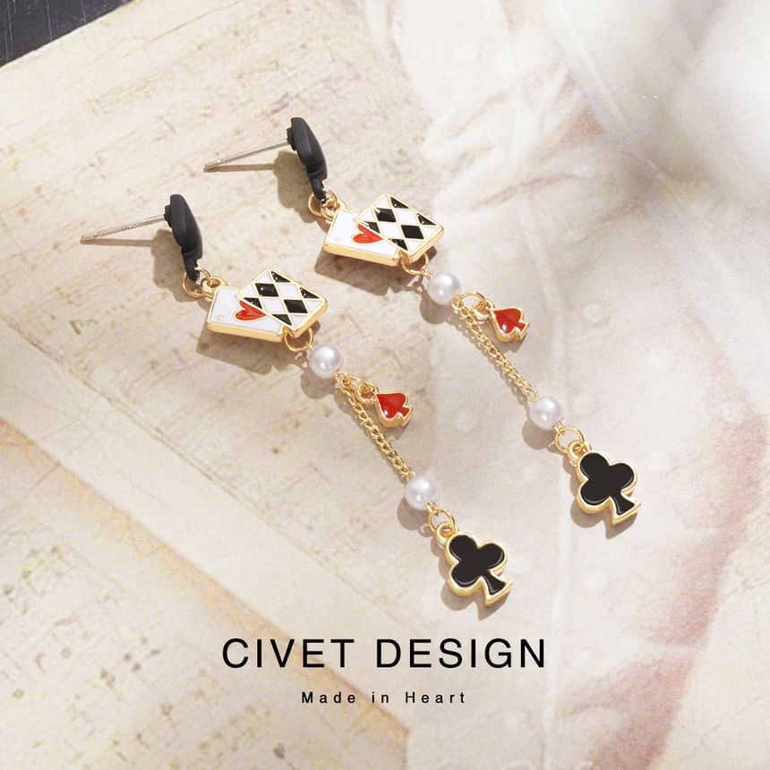 Sterling Print Poker Silver Earring Ear / Cuff Stud Card