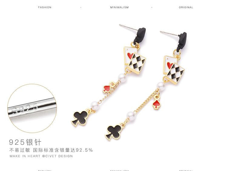 Sterling Print Poker Silver Earring Ear / Cuff Stud Card