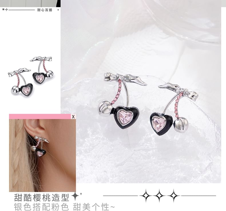 Rhinestone / Sterling Silver Stud Earring Cherry Ear Cuff