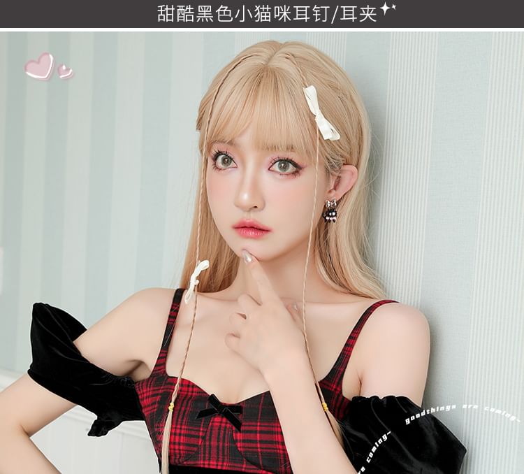 Color Cuff Silver Sterling Cat Earring Block Ear / Stud