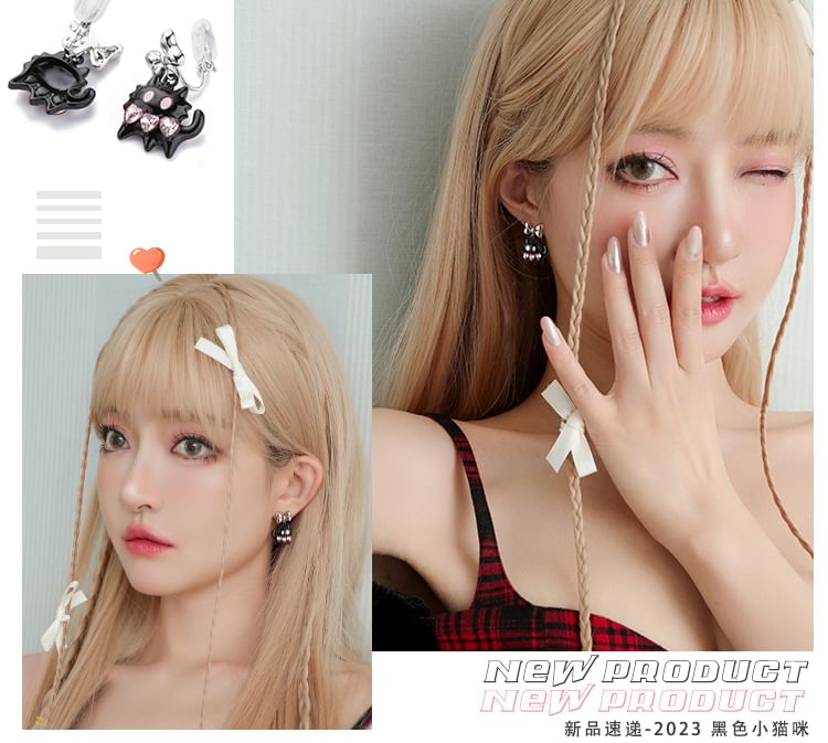 Color Cuff Silver Sterling Cat Earring Block Ear / Stud