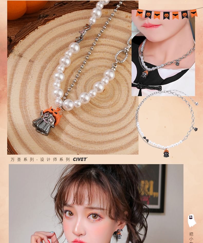 Halloween Pumpkin ChiropteraPearl Necklace