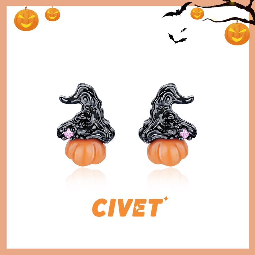 Pumpkin Stud Earring / Sterling Ear Phantom Cuff Halloween Silver