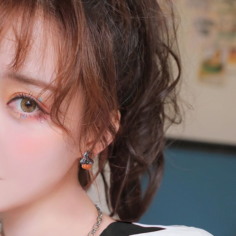 Pumpkin Stud Earring / Sterling Ear Phantom Cuff Halloween Silver