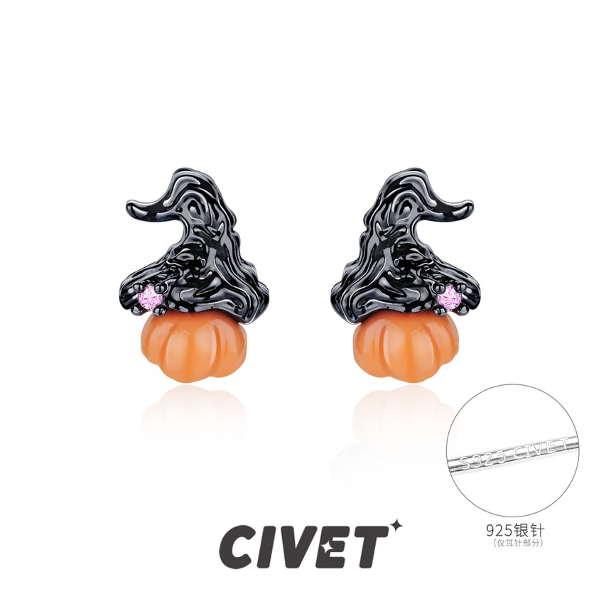 Pumpkin Stud Earring / Sterling Ear Phantom Cuff Halloween Silver