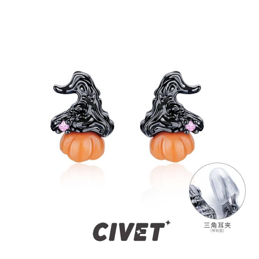 Pumpkin Stud Earring / Sterling Ear Phantom Cuff Halloween Silver