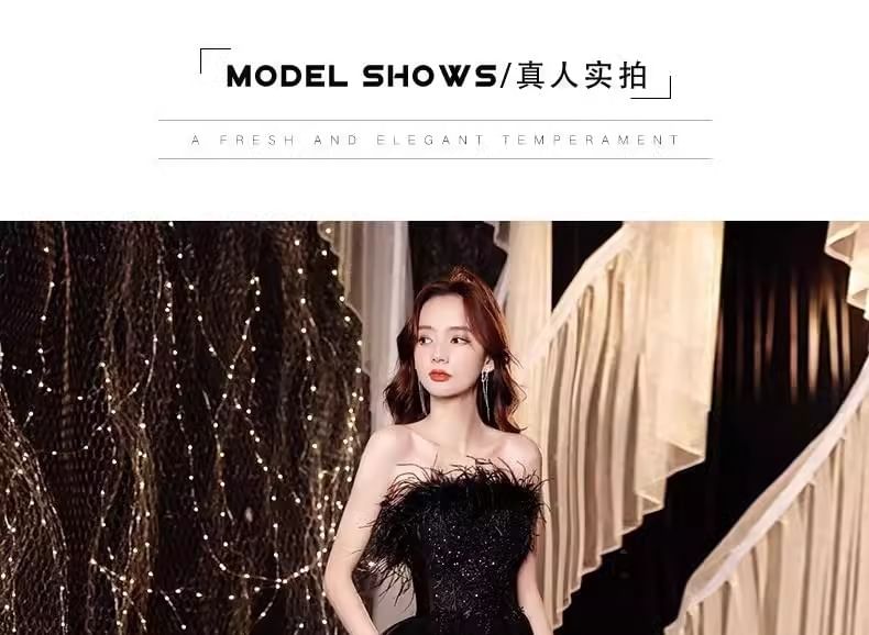 Gown Trim Evening Panel Lace A-Line Feather Strapless Sequin