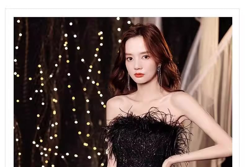 Gown Trim Evening Panel Lace A-Line Feather Strapless Sequin