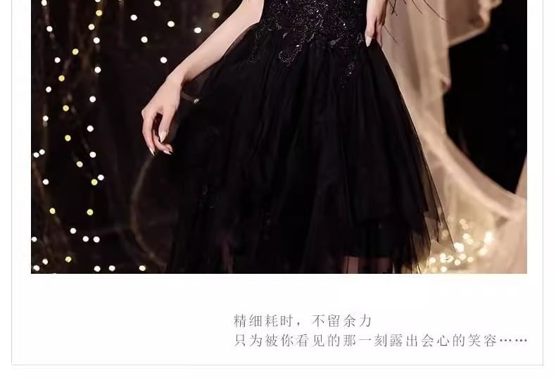 Gown Trim Evening Panel Lace A-Line Feather Strapless Sequin