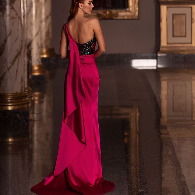 Panel Sleeveless Sheath Gown Trained Sequin Evening