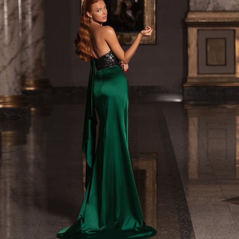 Panel Sleeveless Sheath Gown Trained Sequin Evening