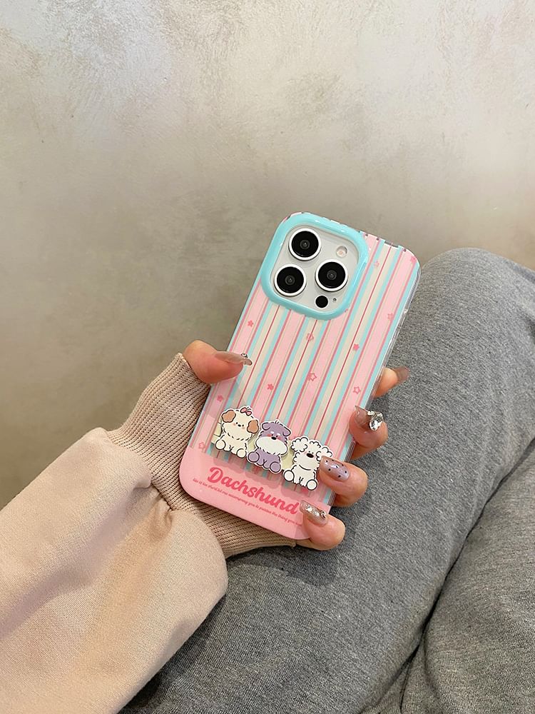 / Set Case Stand Phone Striped Dog