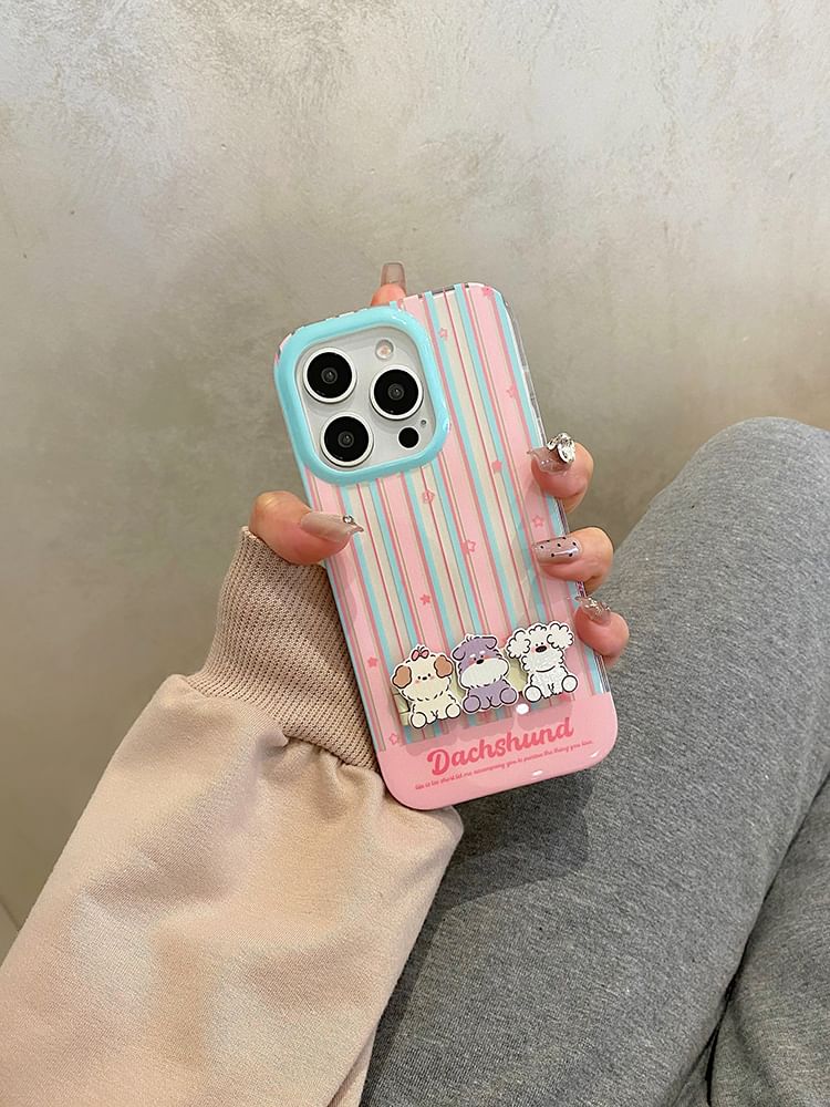 / Set Case Stand Phone Striped Dog
