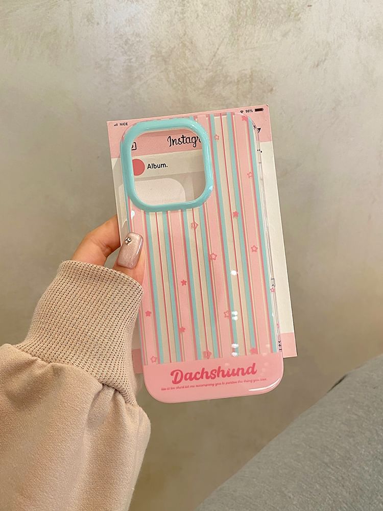 / Set Case Stand Phone Striped Dog