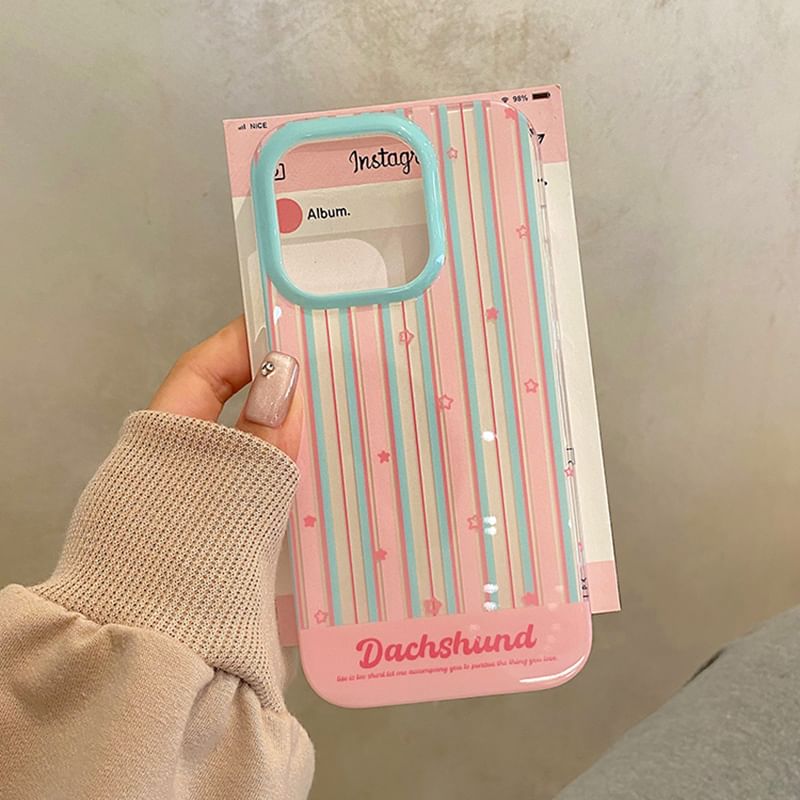 / Set Case Stand Phone Striped Dog