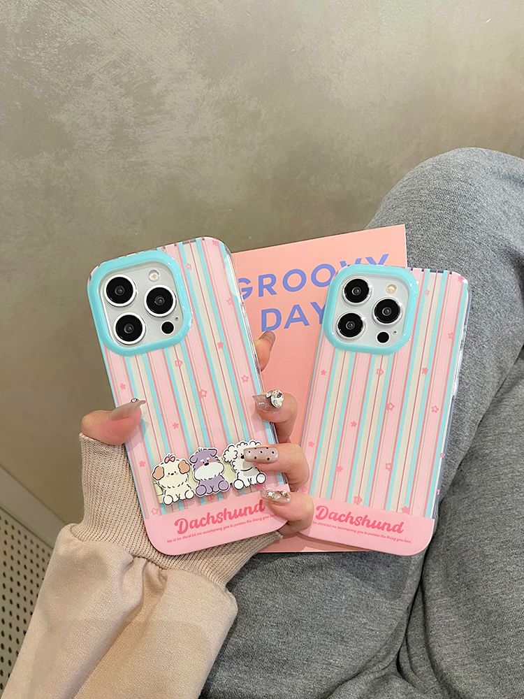 / Set Case Stand Phone Striped Dog