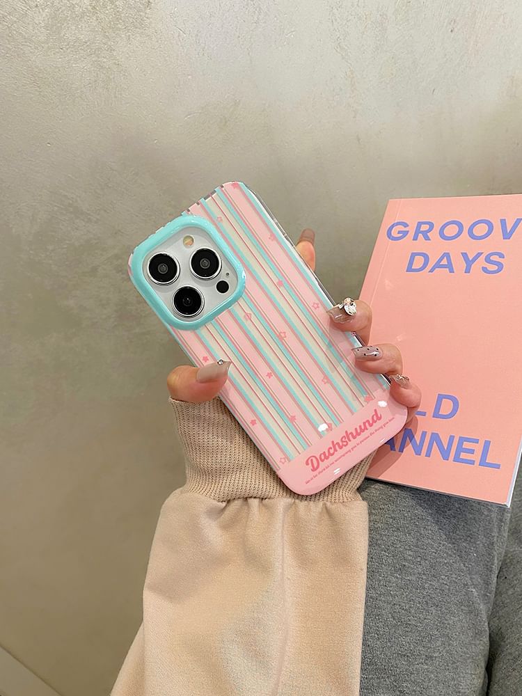 / Set Case Stand Phone Striped Dog