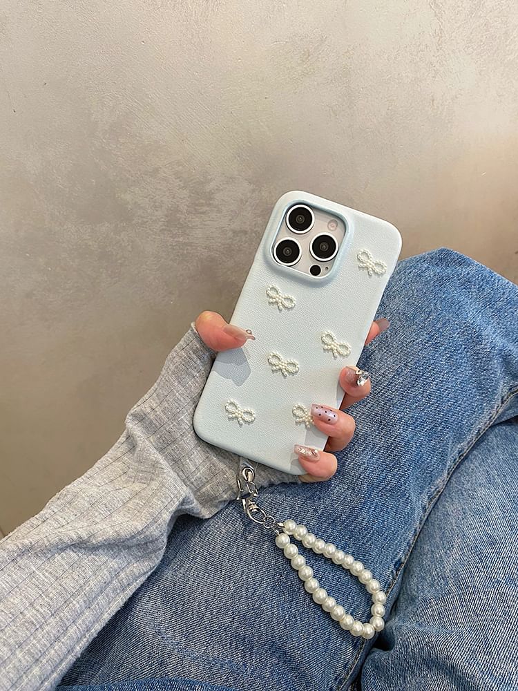 / Faux Pearl Strap Case Phone Set Bow