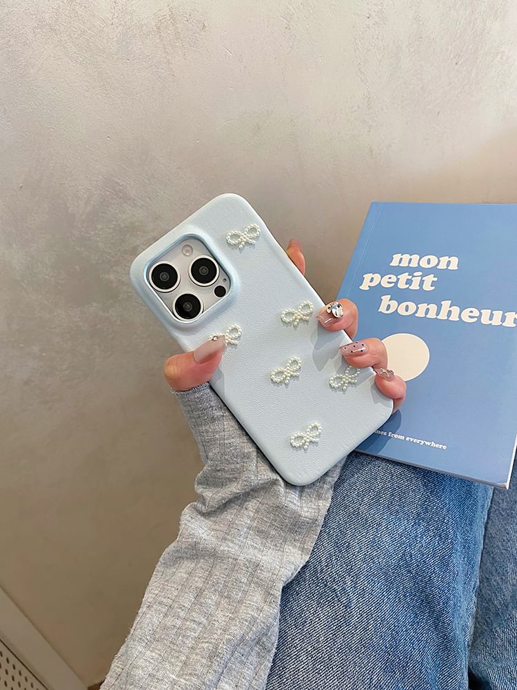 / Faux Pearl Strap Case Phone Set Bow