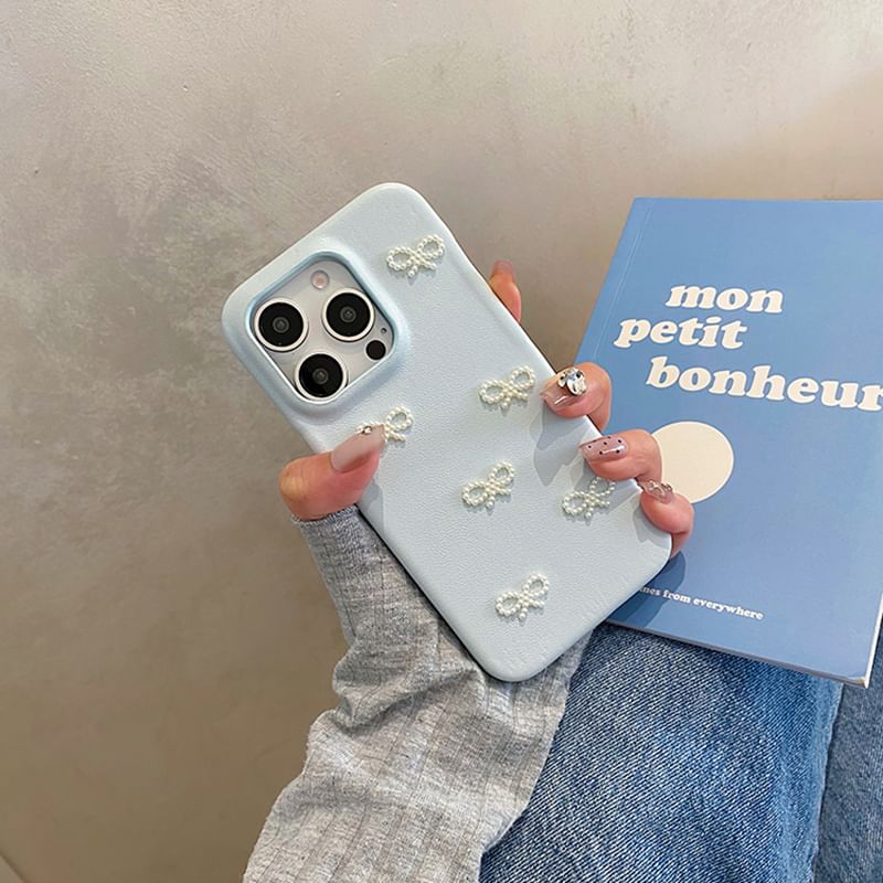 / Faux Pearl Strap Case Phone Set Bow