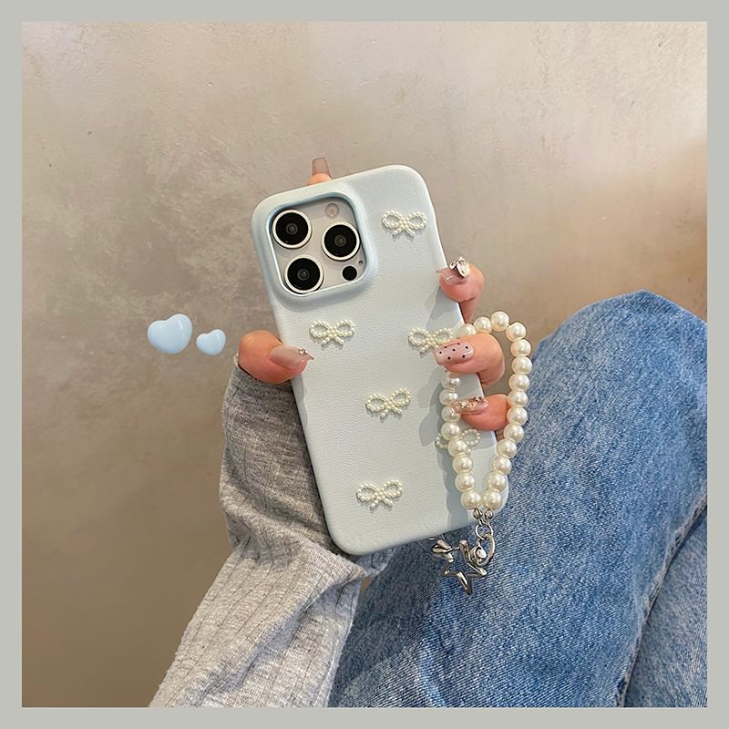 / Faux Pearl Strap Case Phone Set Bow