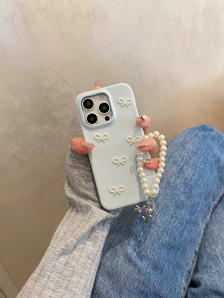 / Faux Pearl Strap Case Phone Set Bow