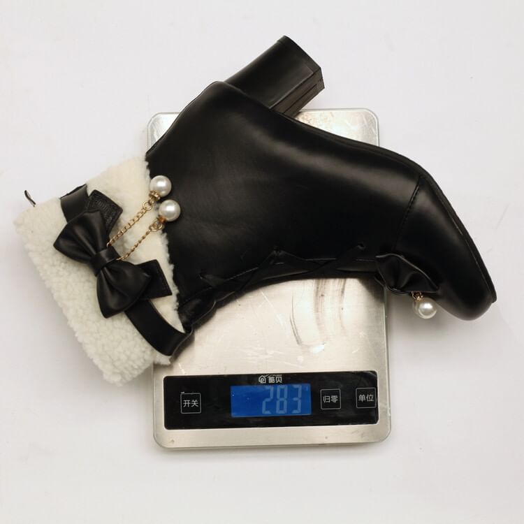 Heel Panel Short Bow Boots Fleece Chunky