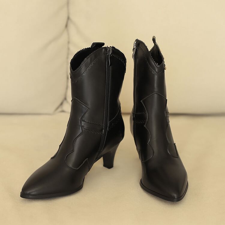 Heel Boots Studded Chunky Short