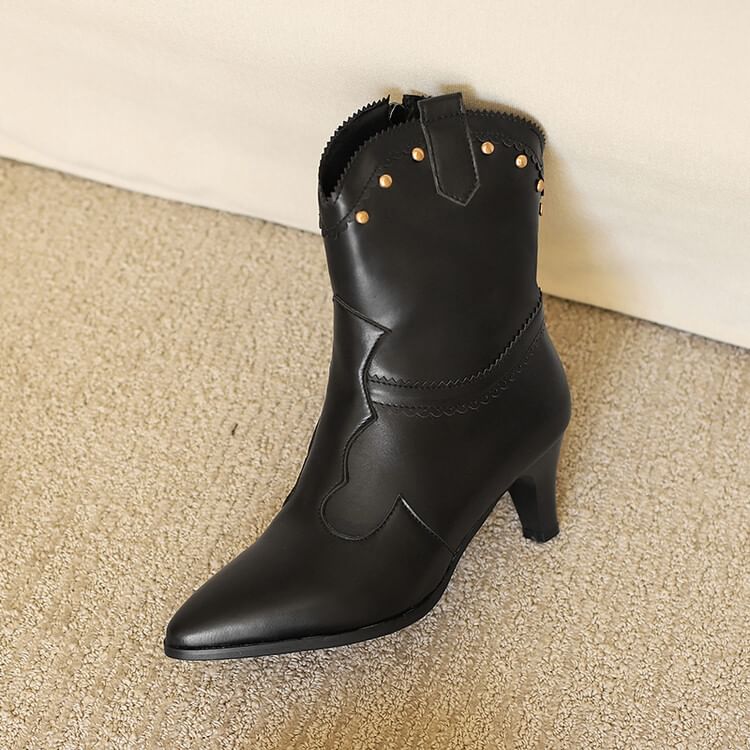 Heel Boots Studded Chunky Short