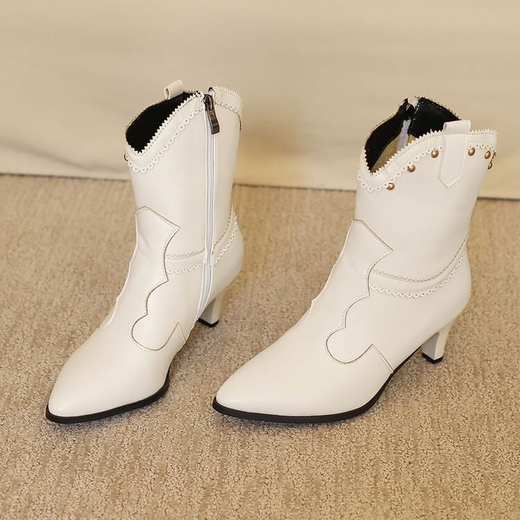 Heel Boots Studded Chunky Short