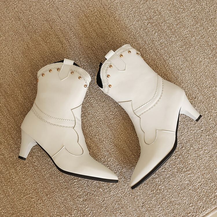 Heel Boots Studded Chunky Short