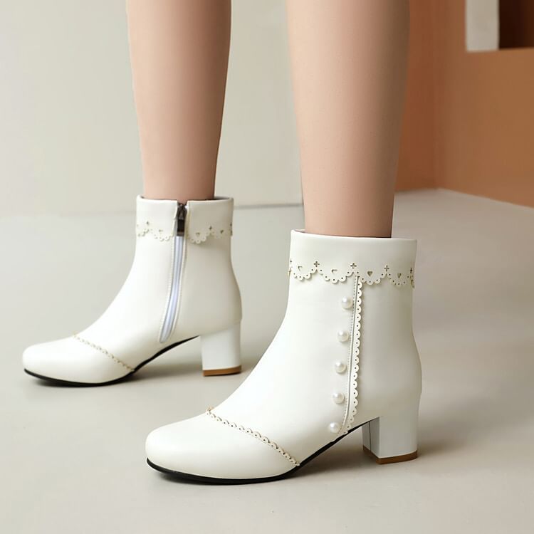 Heel Boots Pearl Short Faux Chunky