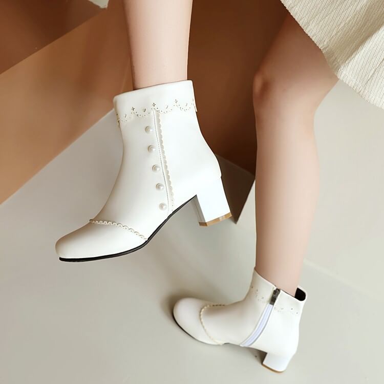Heel Boots Pearl Short Faux Chunky