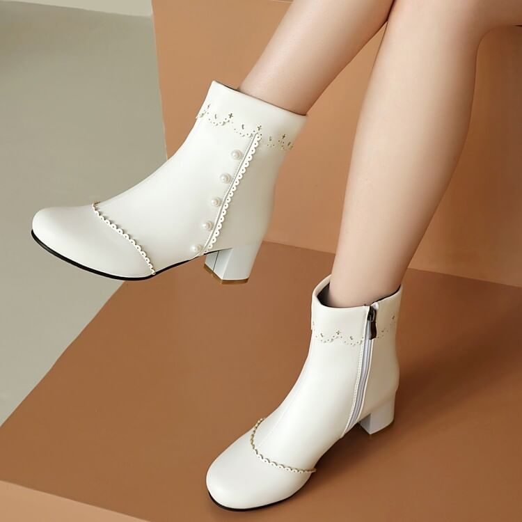Heel Boots Pearl Short Faux Chunky