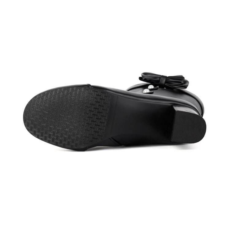 Boots Mid-Calf Faux Chunky Pearl Heel