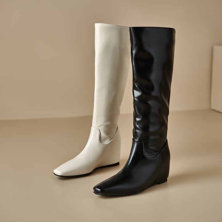 Tall Wedge Heel Plain Hidden Boots