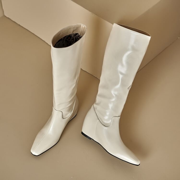 Tall Wedge Heel Plain Hidden Boots
