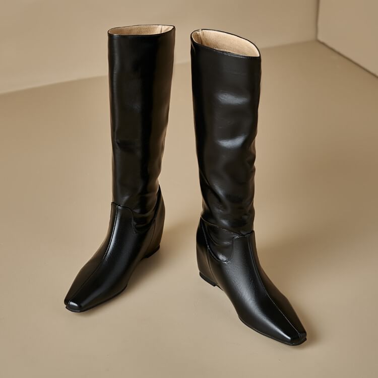 Tall Wedge Heel Plain Hidden Boots
