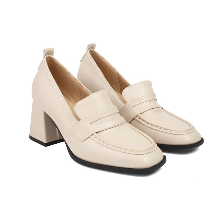 Heel Penny Loafers Faux Chunky Leather