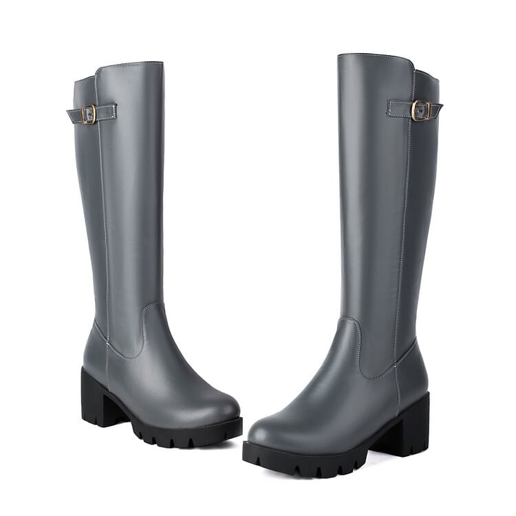 Tall Chunky Heel Boots Buckled