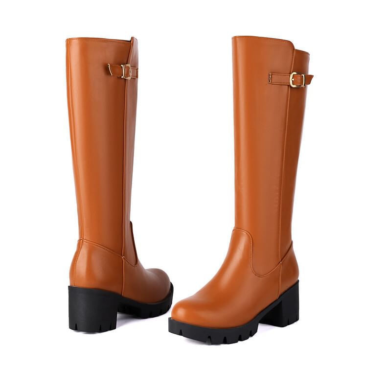 Tall Chunky Heel Boots Buckled