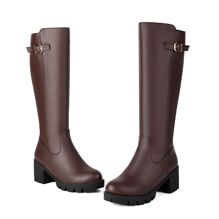 Tall Chunky Heel Boots Buckled